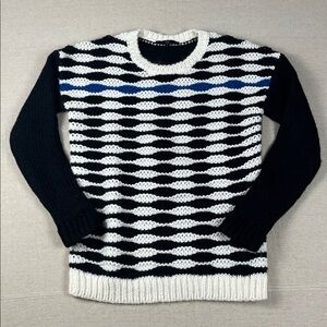 Tibi Black and White Geometric Sweater with Blue Accents
Size: Small